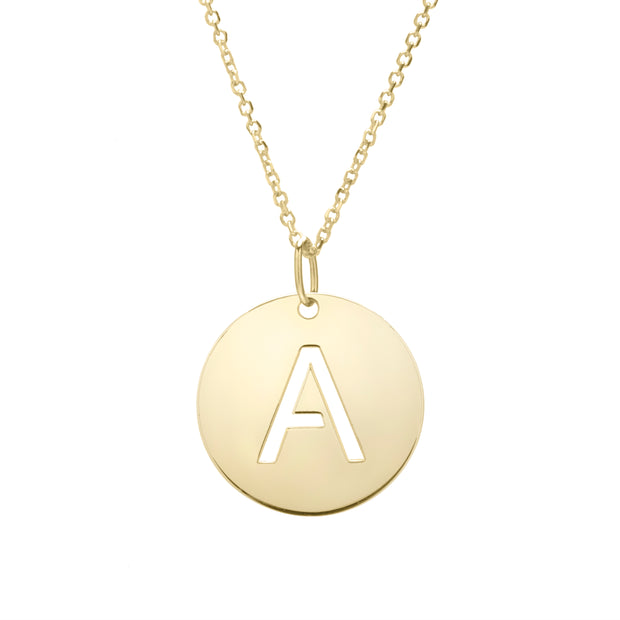 14K Gold Disc Initial A Necklace