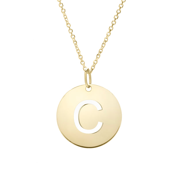 14K Gold Disc Initial C Necklace