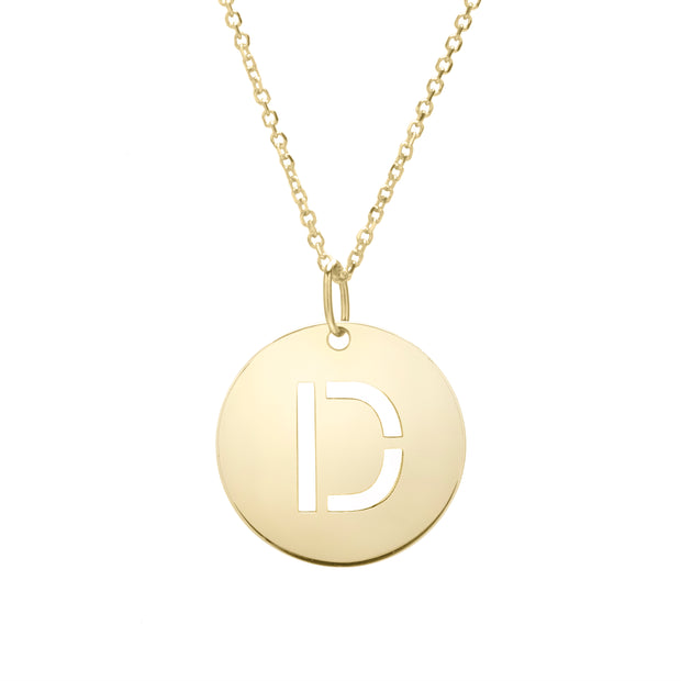 14K Gold Disc Initial D Necklace