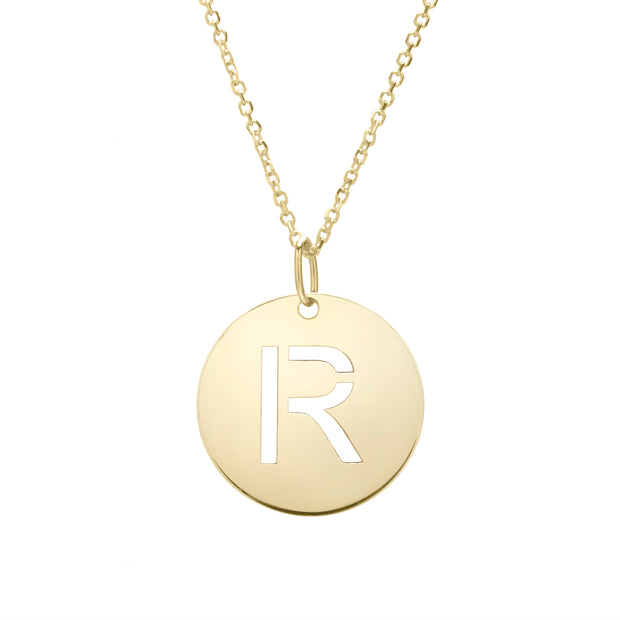 14K Gold Disc Initial R Necklace