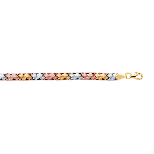 14K Tri-color Gold Satin Mini X Stampato Bracelet