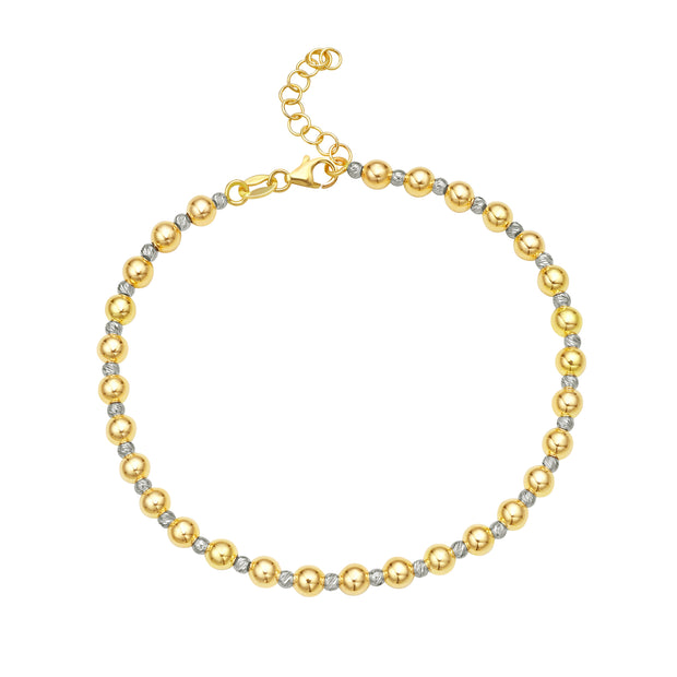 14K Polished & Diamond Cut Bead Bracelet