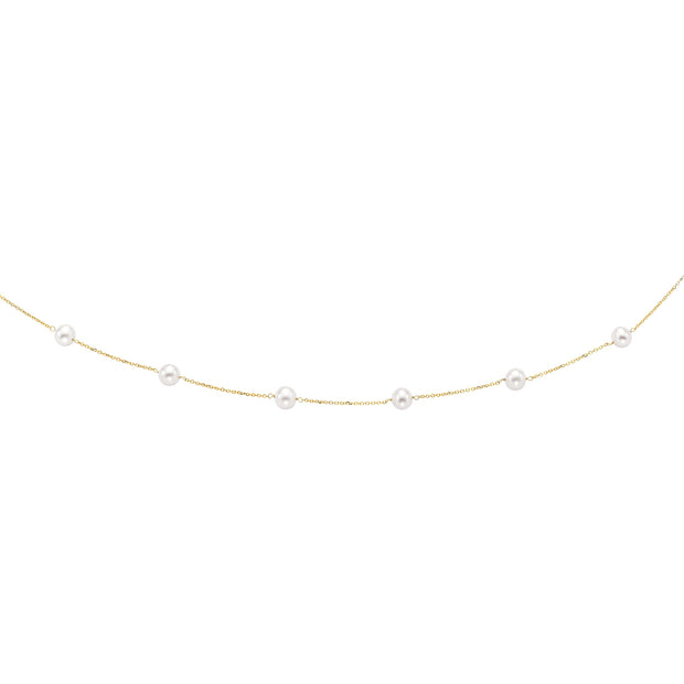 14K Gold Pearl Station Necklace