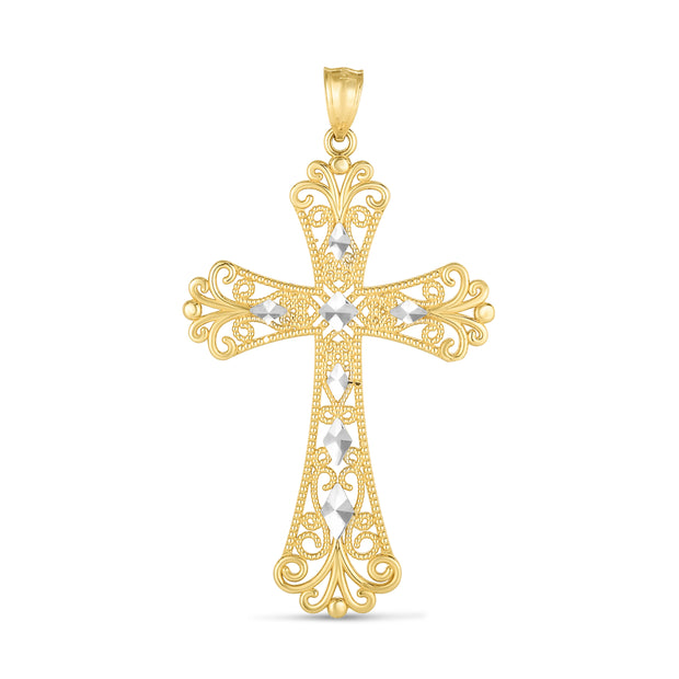 14K Two-tone Cross Pendant