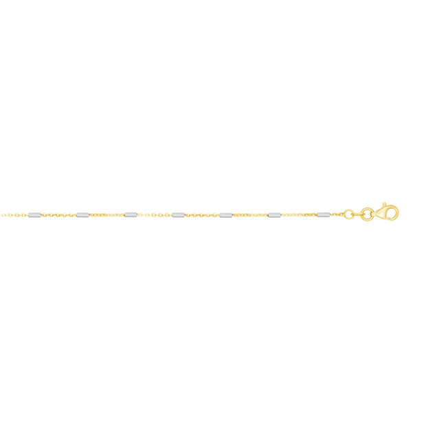 14K Gold 1.4mm Two-tone Polished Bar Station Saturn Chain