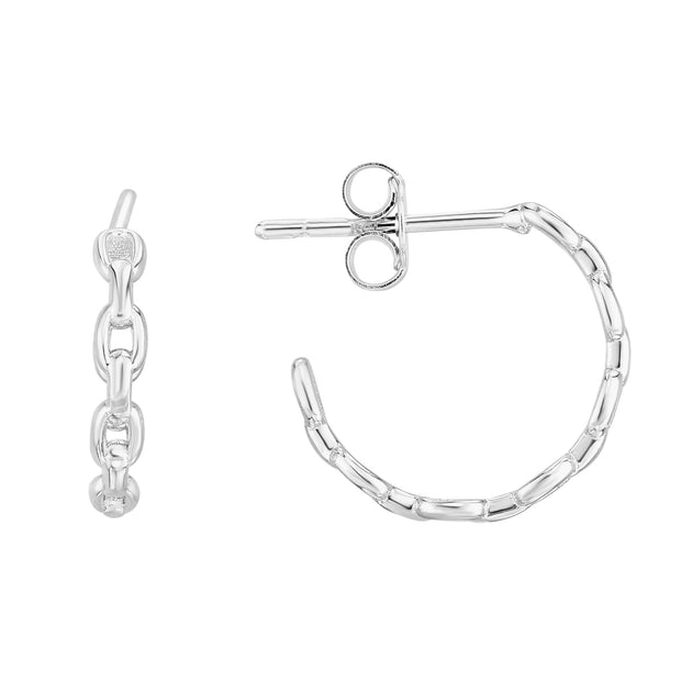 14K White Gold Oval Links C Hoops