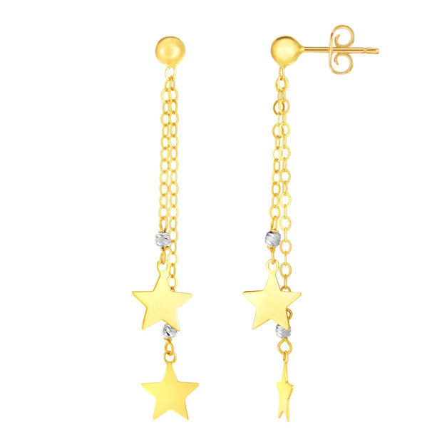 14K Gold Double Star Drop Earring