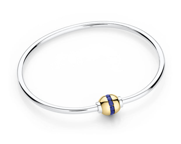 Authentic Cape Cod Single Ball Bracelet with 14K Gold & Channel‑Set Sapphires – Sterling Silver & 14K Gold – Made by LeStage
