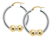 Authentic Cape Cod Double Ball Hoop Earrings Made by LeStage - Sterling Silver with 14K Yellow Gold