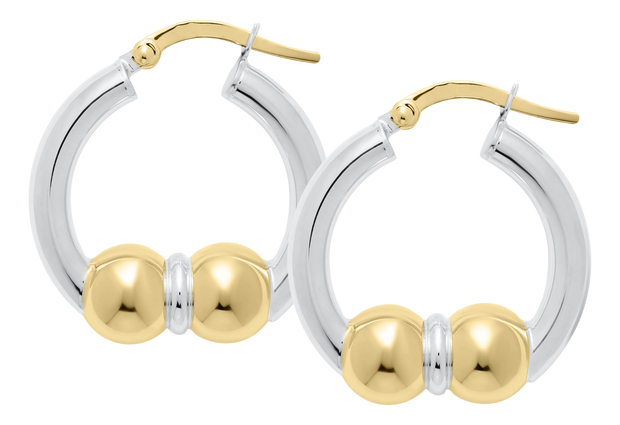 Authentic Cape Cod Double Ball Hoop Earrings Made by LeStage - Sterling Silver with 14K Yellow Gold