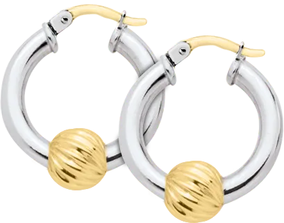 Authentic Cape Cod Hoop Earrings Made by LeStage - Sterling Silver with 14K Yellow Gold Swirl Ball