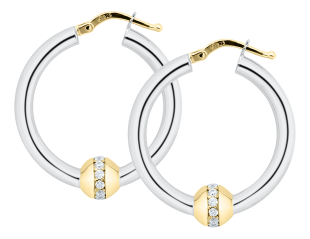 Authentic Cape Cod Hoop Earrings Made by LeStage - Sterling Silver with 14K Gold and Diamond Accents