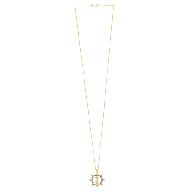 10K Ships Wheel Anchor Necklace