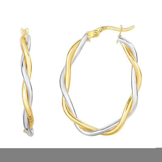 10K Gold Oval Polished Twist Hoop Earring