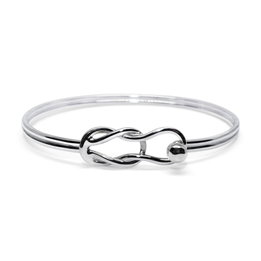 Hook and Ball Sterling Silver Bangle Bracelet 6.5