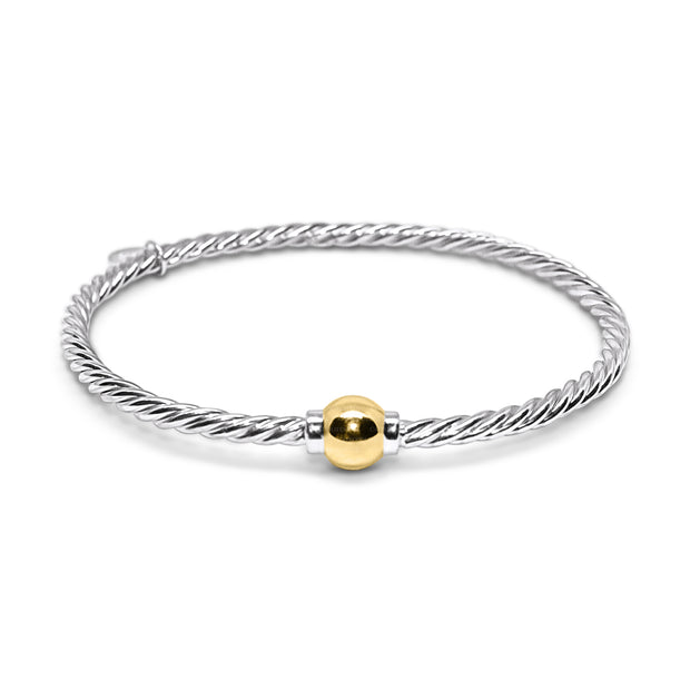 Braided Cape Cod Ball Bracelet made in Sterling Silver with a 14k Yellow Gold Ball