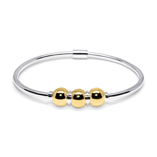 Triple Cape Cod Ball Bracelet made in Sterling Silver with 14k Yellow Gold Balls
