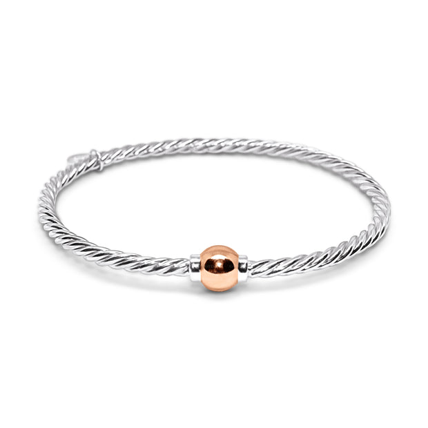Braided Cape Cod Ball Bracelet made in Sterling Silver with a 14k Rose Gold Ball