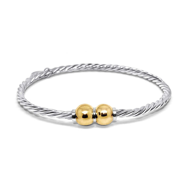 Made on Cape Cod. Bracelet made in Sterling Silver with Double 14K Yellow Gold Balls. (Braided Wire)