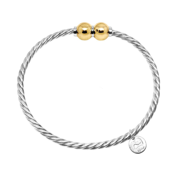 Made on Cape Cod. Bracelet made in Sterling Silver with Double 14K Yellow Gold Balls. (Braided Wire)